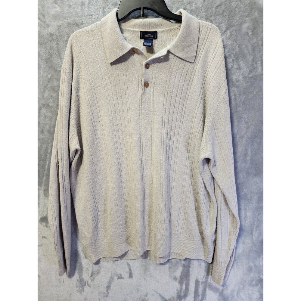 Dockers Sweater Pullover Mens 2XL Beige Button Grandpacore Retro Preppy Golf